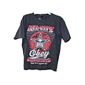 Obey All City Champions T-Shirt Mens Medium Black Good Vintage Y2K Graphic Tee